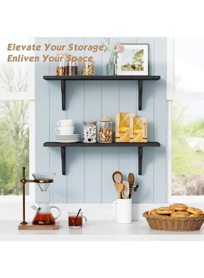 Black Solid Wood Floating Shelves 17 Inch 2pcs Easy To Install Farmhouse Wall Decor - Image 5