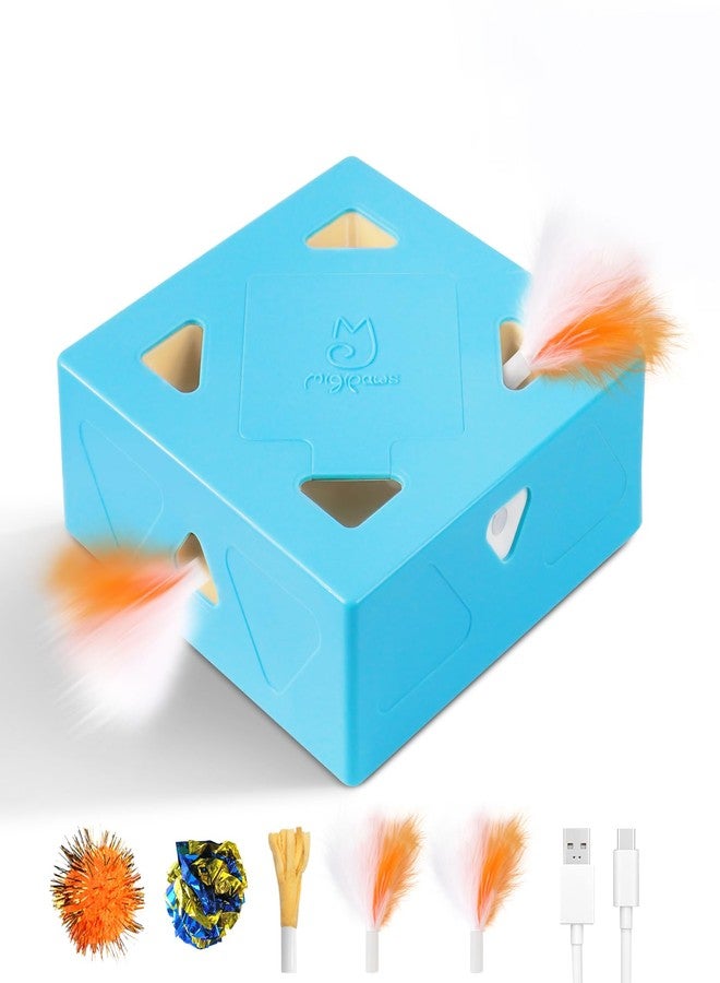 Migipaws MigiBox Cat Toy, Interactive Kitten Toy for Indoor Cats, Automatic Pop Out Feathers from 7 Holes Randomly, Pounce Mystery Under Cover to Stimulate Bored Furry, Rechargable - Image 1