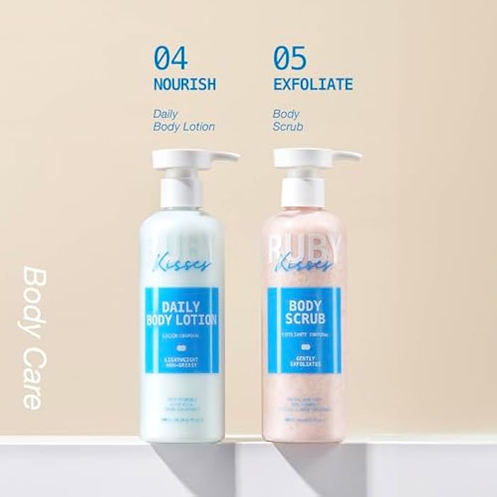 Ruby Kisses Complete Hydration Skincare Set, Face & Body Essentials, Includes Daily Foaming Cleanser, Balancing Mist Toner, Daily Body Lotion, Gentle Body Scrub, Korean Skincare - Image 4