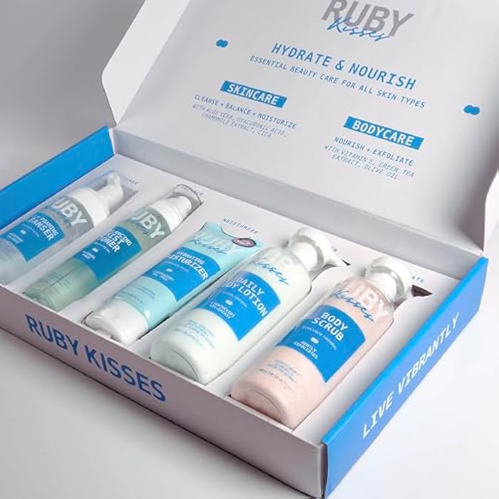 Ruby Kisses Complete Hydration Skincare Set, Face & Body Essentials, Includes Daily Foaming Cleanser, Balancing Mist Toner, Daily Body Lotion, Gentle Body Scrub, Korean Skincare - Image 2