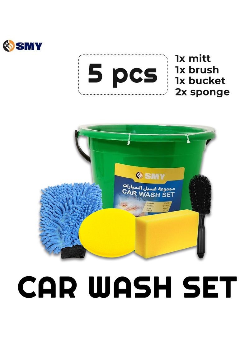 5 Pcs Car Washing Set: Car Cleaning Kit with Brush, Glove, Sponge, and Bucket - SMY - pzsku/Z5C201EA8B18447F91C93Z/45/_/1710268325/6393f2e2-579a-4fc1-84a8-e2b18e76cc9e