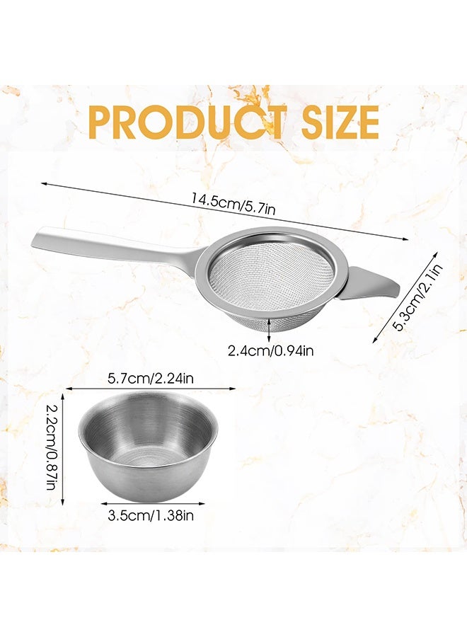 Silver Ultra Fine Mesh Matcha Strainer with Drip Bowl & Handle, Stainless Steel Tea Sifter for Matcha Loose Tea Coffee Cocktail - Image 2