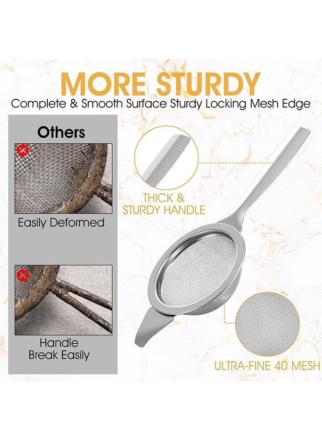 Silver Ultra Fine Mesh Matcha Strainer with Drip Bowl & Handle, Stainless Steel Tea Sifter for Matcha Loose Tea Coffee Cocktail - Image 3