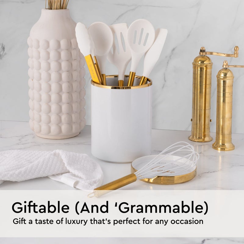 Styled Settings White and Gold Kitchen Utensils Set – 6-Piece Silicone Cooking Utensils with Spatula, Whisk, Tongs, Spoon and Turner – Nonstick, BPA-Free Kitchen Tools - Gold Kitchen Accessories - Image 2