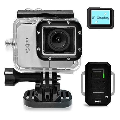 Pyle Expo Sports Action Camera - HD 1080P Mini Hi-Res Camcorder w/ Wifi, 20MP Cam, 2" Screen USB SD Card HDMI, Battery - Waterproof Case, USB Cable, Wireless Remote Control, Mount - PSCHD90SL (Silver) - Image 1