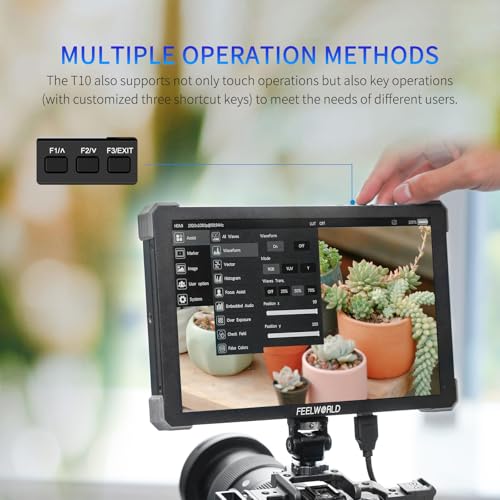 FEELWORLD T10 10.1-Inch Camera Field Monitor with Touchscreen, Supports 4K HDMI 60Hz, 3D LUT, 1920x1080 Resolution, HDR, Waveform, NP-F970 External Installation, Aluminum Alloy Shell. - Image 4