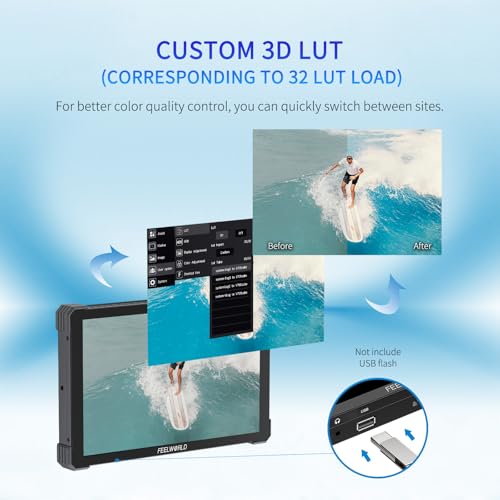 FEELWORLD T10 10.1-Inch Camera Field Monitor with Touchscreen, Supports 4K HDMI 60Hz, 3D LUT, 1920x1080 Resolution, HDR, Waveform, NP-F970 External Installation, Aluminum Alloy Shell. - Image 3