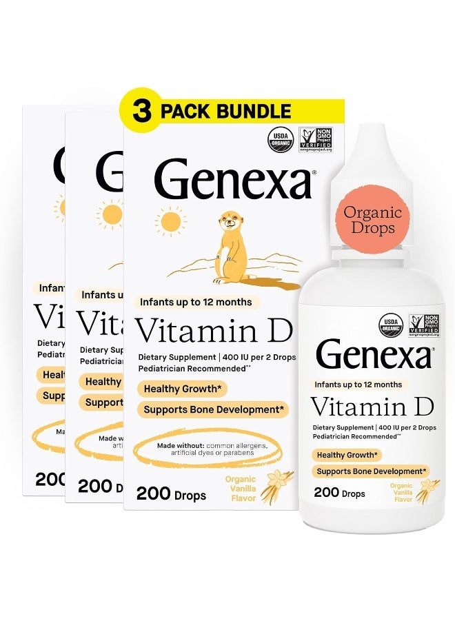 Genexa Infants’ Vitamin D Drops - 270 Servings (3Pk) - Promotes Healthy Growth - Organic, Gluten Free & Non-Gmo  - Image 1
