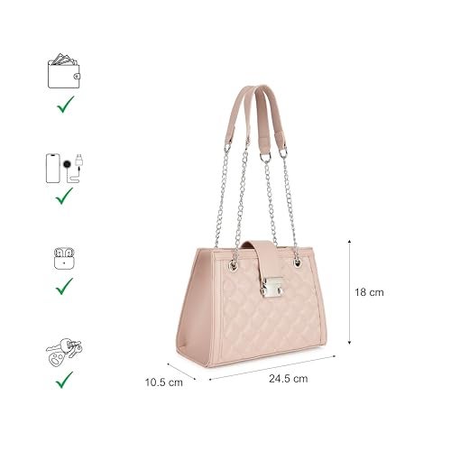 fastrack Pink SnapLock Shoulder Bag | Quilted Faux-Leather Women’s Handbag |Bag with Chain Strap & Dual Closure - Image 5
