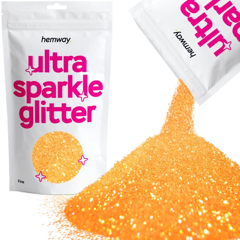 Hemway Hemway Ultra Sparkle Glitter  Fluorescent Orange  Fine Metallic Flakes for Resin  Epoxy Crafts  Supplies for Tumblers Festival Hair Face Body Eye  Nail Art Decoration  100 g