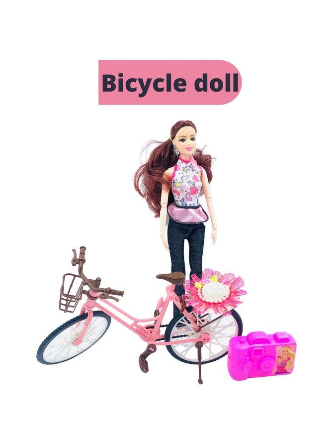 VikriDA Pretend Play Fashion Doll with Bicycle, Camera, Purse & hat (Bicycle Doll) - Image 4