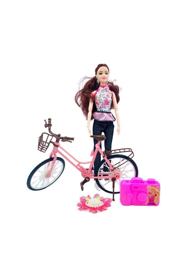 VikriDA Pretend Play Fashion Doll with Bicycle, Camera, Purse & hat (Bicycle Doll) - Image 3