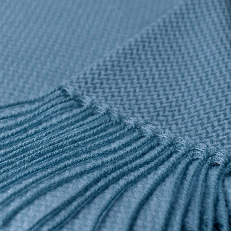 BOURINA Herringbone Two Tone Throw Blanket Faux Cashmere Fringe Soft Lightweight Cozy for Bed Couch Decorative Throws Blanket  Spa Blue  50"" x 60"" - Image 5