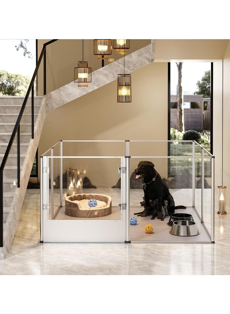 WISFOR Acrylic Fence Pet Playpen Indoor Pet Clear Exercise Fence 13 Panels Indoor Clear Acrylic Dog Fence Play 80 cm High Dog Pen Playpen Cage with Waterproof Floor Pad for Animals - Image 5
