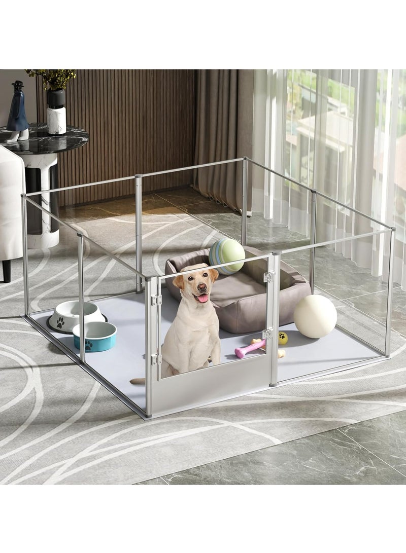 WISFOR Acrylic Fence Pet Playpen Indoor Pet Clear Exercise Fence 13 Panels Indoor Clear Acrylic Dog Fence Play 80 cm High Dog Pen Playpen Cage with Waterproof Floor Pad for Animals - Image 1