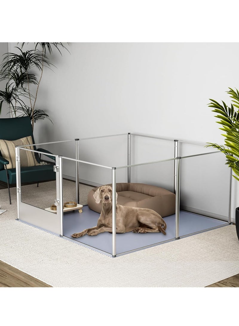 WISFOR Acrylic Fence Pet Playpen Indoor Pet Clear Exercise Fence 13 Panels Indoor Clear Acrylic Dog Fence Play 80 cm High Dog Pen Playpen Cage with Waterproof Floor Pad for Animals - Image 2