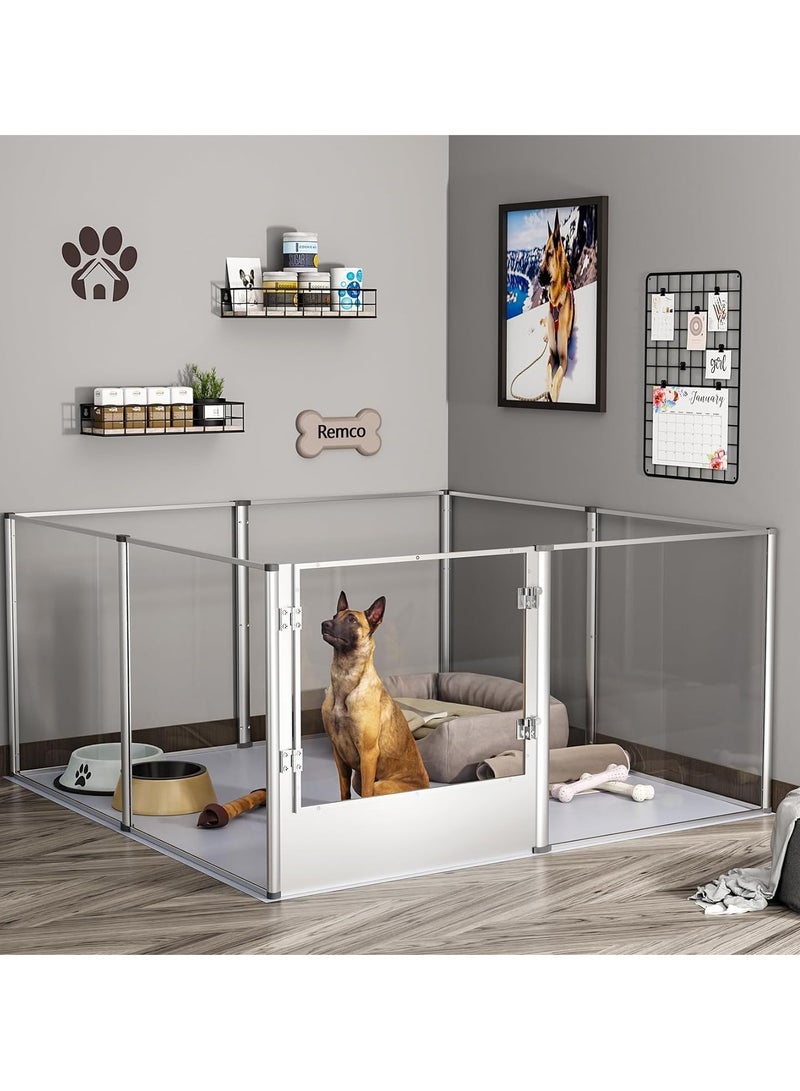 WISFOR Acrylic Fence Pet Playpen Indoor Pet Clear Exercise Fence 13 Panels Indoor Clear Acrylic Dog Fence Play 80 cm High Dog Pen Playpen Cage with Waterproof Floor Pad for Animals - Image 3