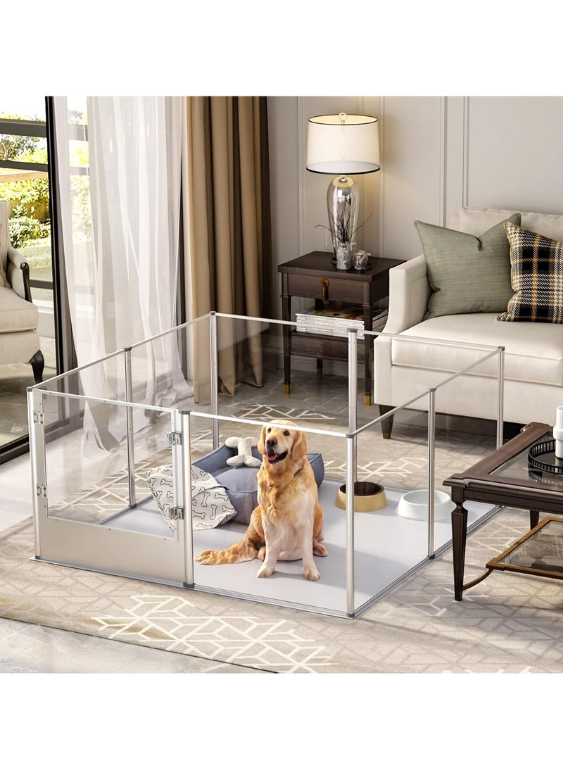 WISFOR Acrylic Fence Pet Playpen Indoor Pet Clear Exercise Fence 13 Panels Indoor Clear Acrylic Dog Fence Play 80 cm High Dog Pen Playpen Cage with Waterproof Floor Pad for Animals - Image 4