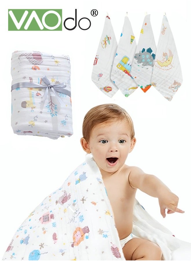 VAOdo 5 PCS Baby Washcloth and Bath Towel 6-layer Fine Weaving Process Skin-friendly Antibacterial 100% Cotton Gauze Baby Towel Blanket*1PCS and Towel*5PCS  - Image 1
