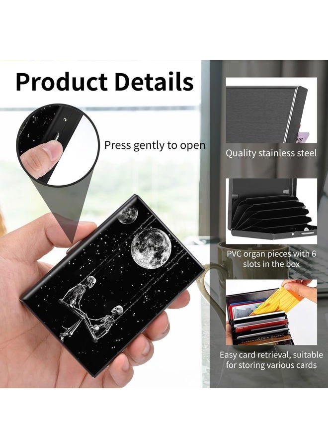 WZCJDHMJ Metal Women Wallets,Small Credit Card Holder for Women Ladie Men Wallet with 6 Card Slots, Moon Skull - Image 5