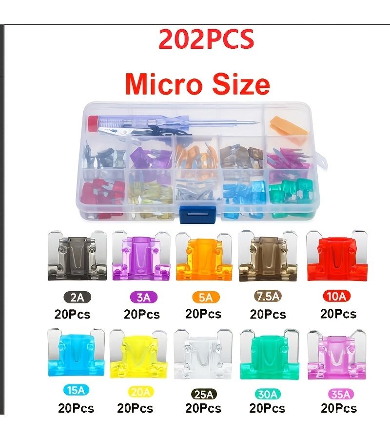 202 Pcs Automotive Mini Fuse Set Kit Assorted - Image 1
