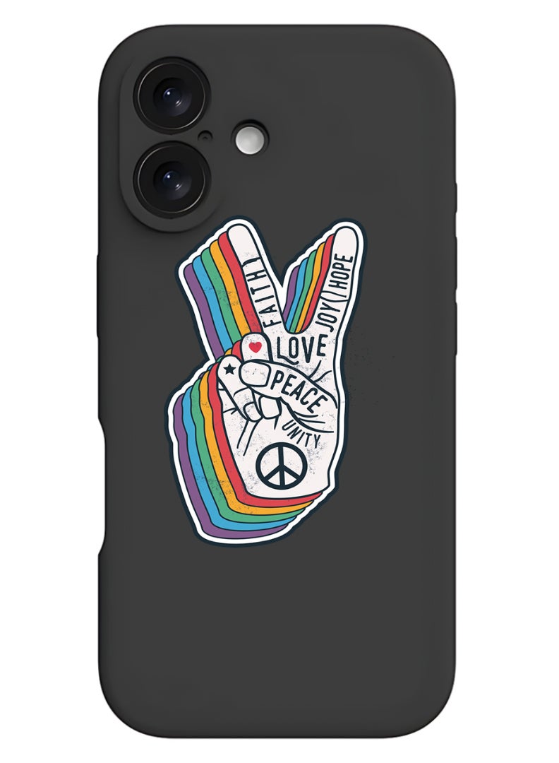 Theodor iPhone 16 Black Protective Slim Fit Case Liquid Silicone Cover with Full Body Protection Anti-Scratch Shockproof Case For iPhone - Peace symbol - Image 1