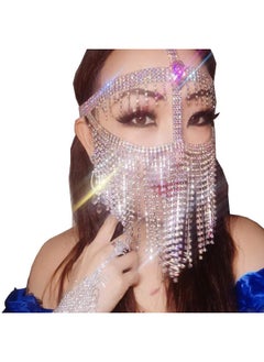 Idealway Belly Dance Masquerade Headchain Mask Lady Cosplay Belly Dance Nightclub Jewelry Rhinestone Veil Halloween Dance Play Accessories (Silver)  - Image 1