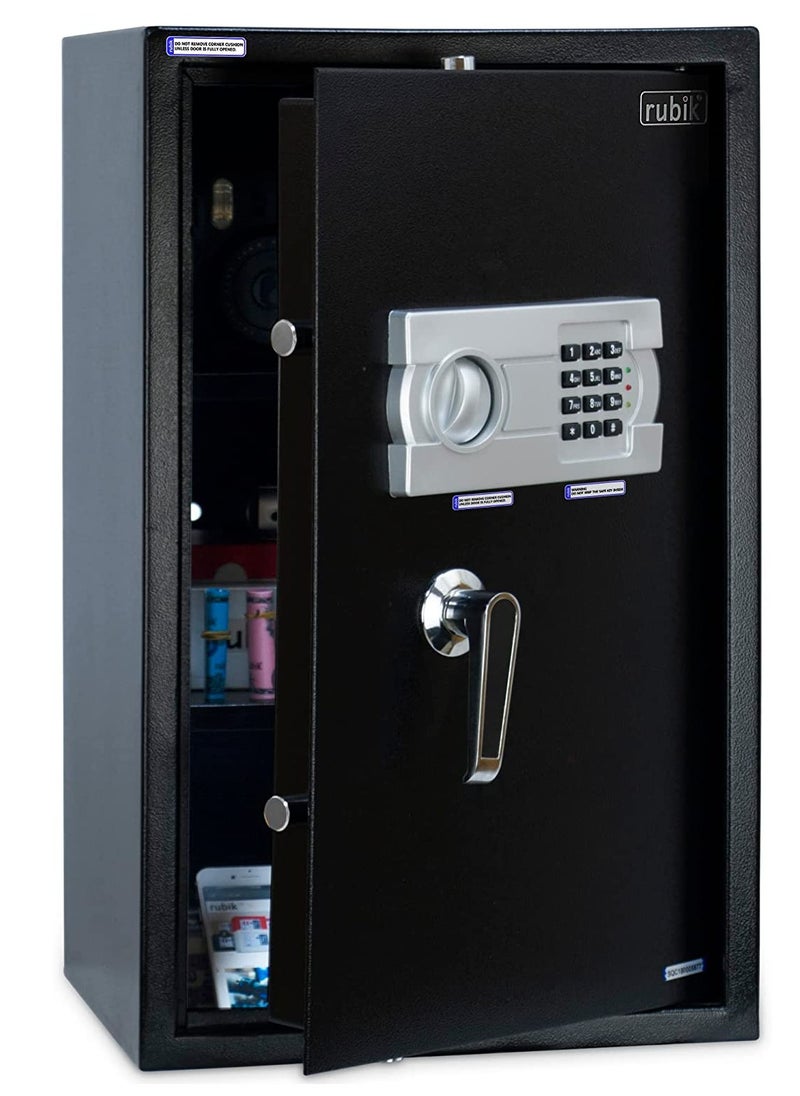 Rubik - Large Safe Box with Digital Keypad and Key Lock, Fire Resistant Security Box Protect Money Jewellery Passports Documents for Home Office (Size 60x36x30cm) Black RB60EG-CX - Image 1