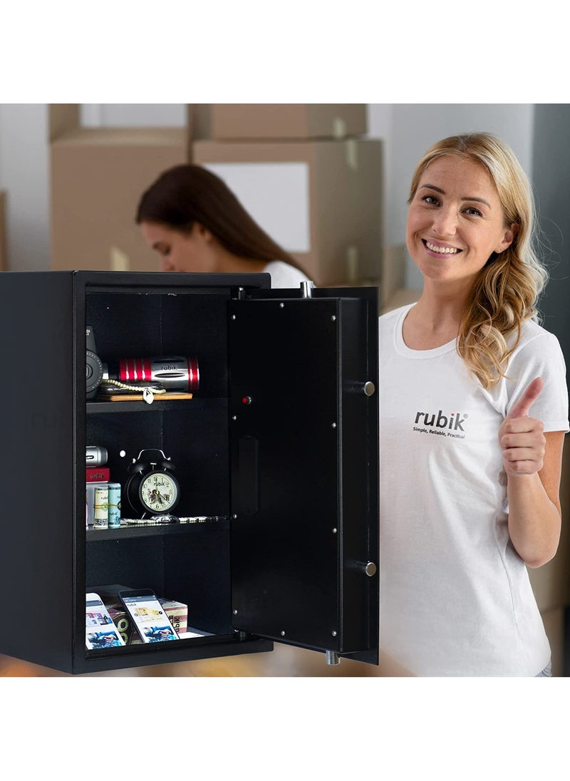 Rubik - Large Safe Box with Digital Keypad and Key Lock, Fire Resistant Security Box Protect Money Jewellery Passports Documents for Home Office (Size 60x36x30cm) Black RB60EG-CX - Image 1