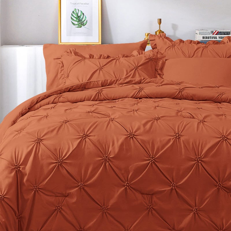 جولي فوغ Jollyvogue Burnt Orange الحجم الكامل الحافز مجموعات 7 قطع سرير بينتوك في حقيبة المعزي مجموعة لمادة الفراش غرفة نوم مع أوراق المعززة - Image 2