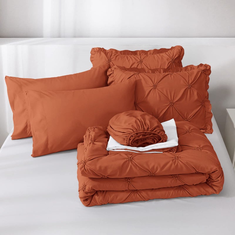 جولي فوغ Jollyvogue Burnt Orange الحجم الكامل الحافز مجموعات 7 قطع سرير بينتوك في حقيبة المعزي مجموعة لمادة الفراش غرفة نوم مع أوراق المعززة - Image 5