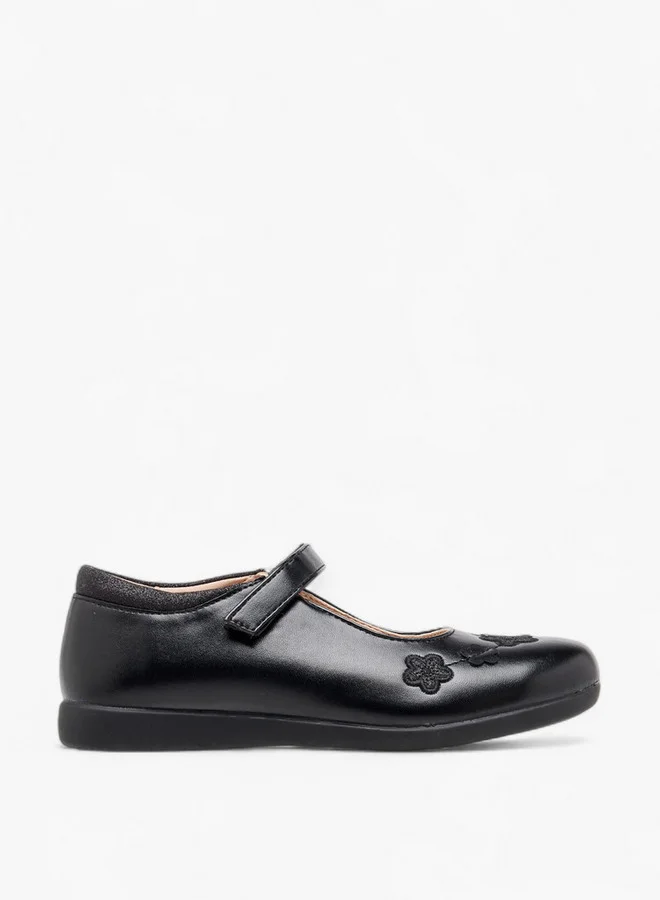 Flora Bella By Shoexpress Girls Floral Embroidered Mary Jane School Shoes with Hook and Loop Closure