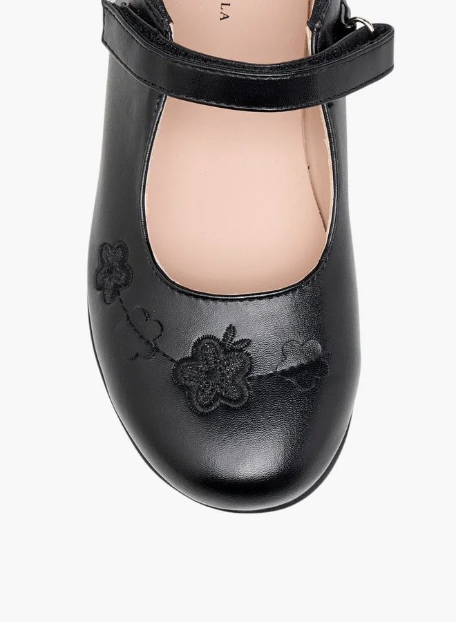 Flora Bella By Shoexpress Girls Floral Embroidered Mary Jane School Shoes with Hook and Loop Closure