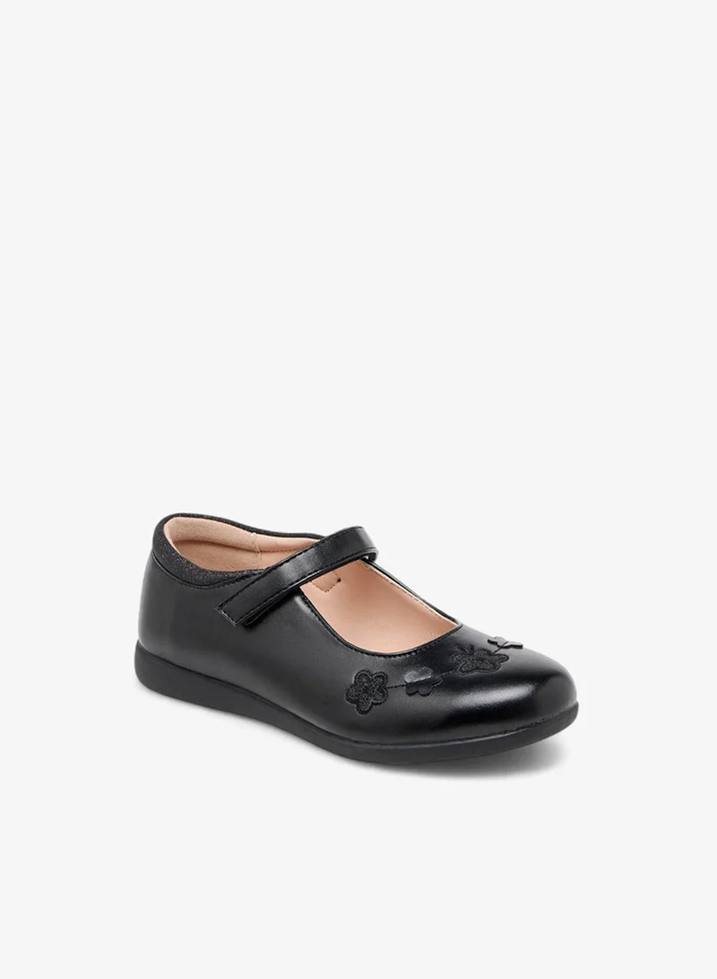 Flora Bella By Shoexpress Girls Floral Embroidered Mary Jane School Shoes with Hook and Loop Closure