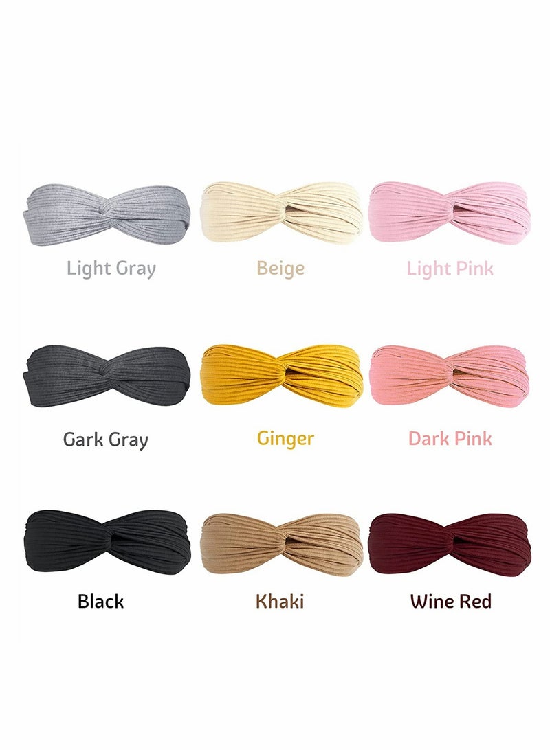 Excefore Elastic Headbands, Knotted Headband for Women Girls Non Slip Fashion Boho Headbands Soft Knitting Elastic Cross Knot Cute Wide Workout Yoga Turban Headband Hair Accessories, 9 Pack  - Image 3