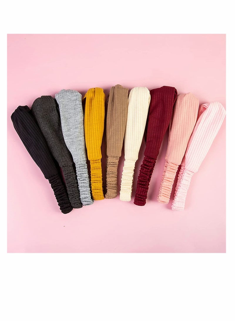 Excefore Elastic Headbands, Knotted Headband for Women Girls Non Slip Fashion Boho Headbands Soft Knitting Elastic Cross Knot Cute Wide Workout Yoga Turban Headband Hair Accessories, 9 Pack  - Image 4