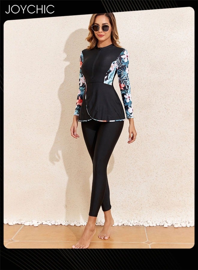 Joychic ملابس سباحة صيفية محافظة للنساء المسلمات بأكمام طويلة لحماية من الشمس وتجفيف سريع وملابس سباحة قابلة للتنفس للبحر - Image 2