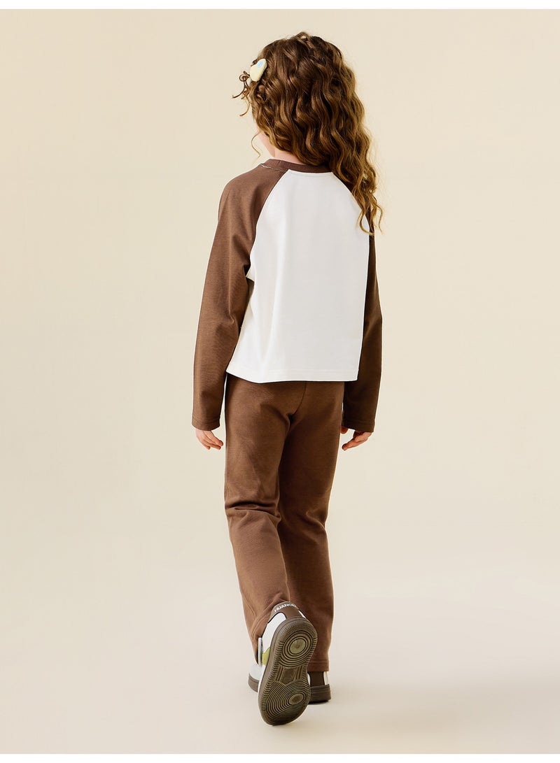 ميني بالا مجموعة ملابس طويلة الأكمام للبنات، قطعة راجلان بالطبعة البيانية، بنطلون طليق، قطعة خليط قطن ناعمة، ملابس أطفال لطيفة ومريحة للارتداء اليومي - Image 3