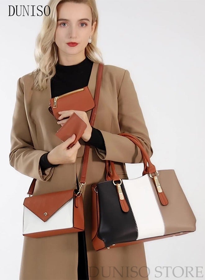 DUNISO 4pcs Women Fantionable Handbag and Satchel Clutch Purse Leather Tote Shoulder Bag Large Satchel Top Handle Work Bag Crossbody bag Set - Image 5