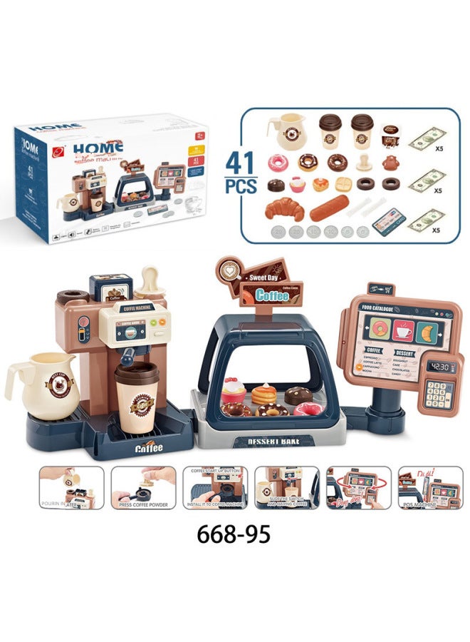Children's Simulated Coffee Machine Toy Set Light Sound Effects Candy Ice Cream Shopping Cart Play House Combination-Color:Coffee Machine 3 In 1 (dark Blue) 0.85kg  - Image 4