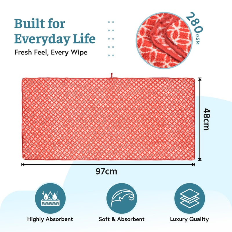 Kuber Industries 19x38 Inch Microfiber Soft Face Towels for Women and Men | 280 GSM Quick Dry & Absorbent Hanging Hand Towels for Wash Basin Bathroom, Kitchen and Home | Circle - Red - Image 3