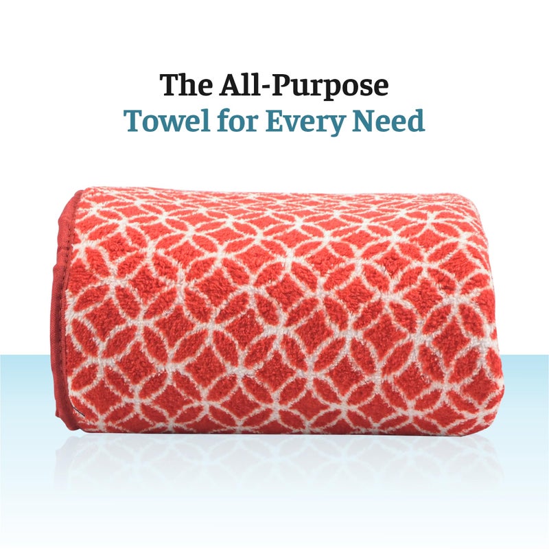 Kuber Industries 19x38 Inch Microfiber Soft Face Towels for Women and Men | 280 GSM Quick Dry & Absorbent Hanging Hand Towels for Wash Basin Bathroom, Kitchen and Home | Circle - Red - Image 2