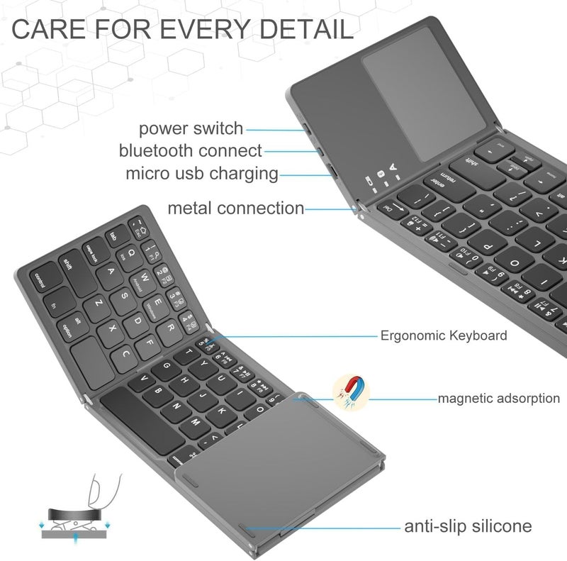 atdaraz B033 Mini Folding Keyboard Bluetooth Foldable Wireless Keypad with Touchpad for Windows,Android,iOS Tablet Ipad Phone - Image 3