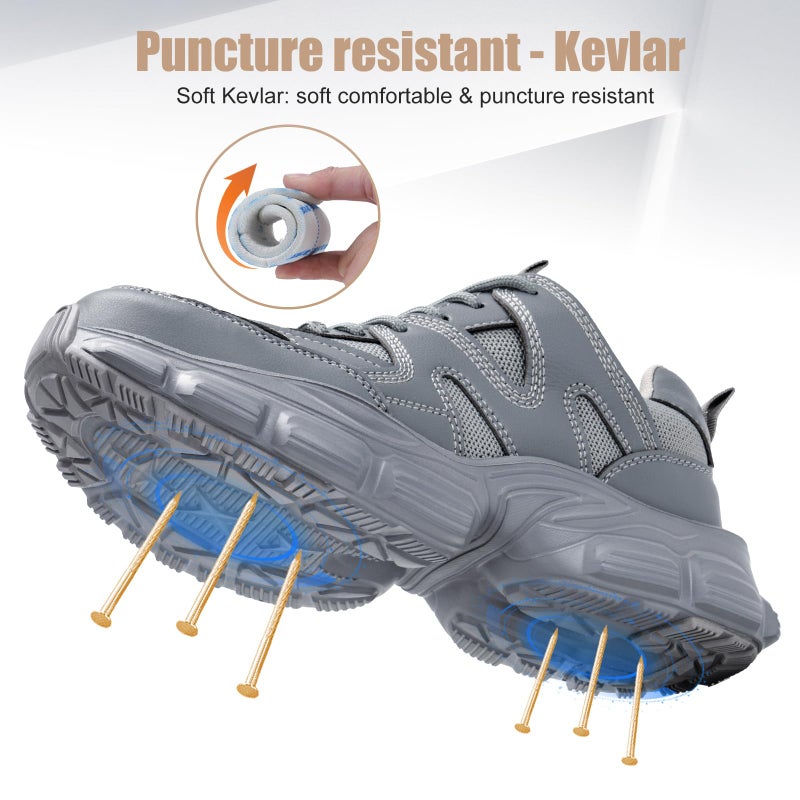 Hogent Steel Toe Shoes for Women Men Wide Non Slip Composite Work Sneakers Indestructible Comfortable Safety Tennis Shoes Lightweight Breathable Construction Sneakers Puncture Proof Ergonomic Design - Image 4