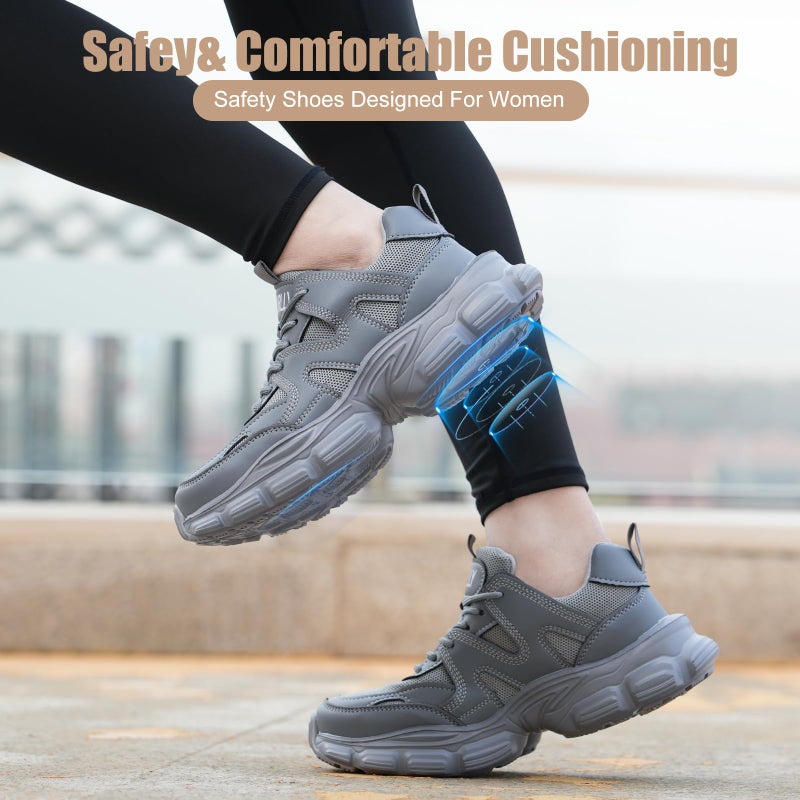 Hogent Steel Toe Shoes for Women Men Wide Non Slip Composite Work Sneakers Indestructible Comfortable Safety Tennis Shoes Lightweight Breathable Construction Sneakers Puncture Proof Ergonomic Design - Image 2