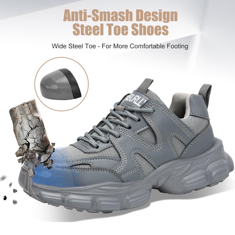 Hogent Steel Toe Shoes for Women Men Wide Non Slip Composite Work Sneakers Indestructible Comfortable Safety Tennis Shoes Lightweight Breathable Construction Sneakers Puncture Proof Ergonomic Design - Image 3