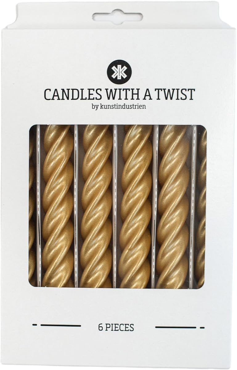 شموع “Candles with a Twist®”， مصنوعة في إيطاليا، متوفرة بـ 25 لونًا، شموع للعشاء، شموع ملتوية تحترق لمدة 5 ساعات، شموع مخروطية الشكل، مطلية، مجموعة هدايا من الشموع بدون رائحة، 6 قطع. الحجم: 2.2 × 21 سم (لون ذهبي). - Image 2