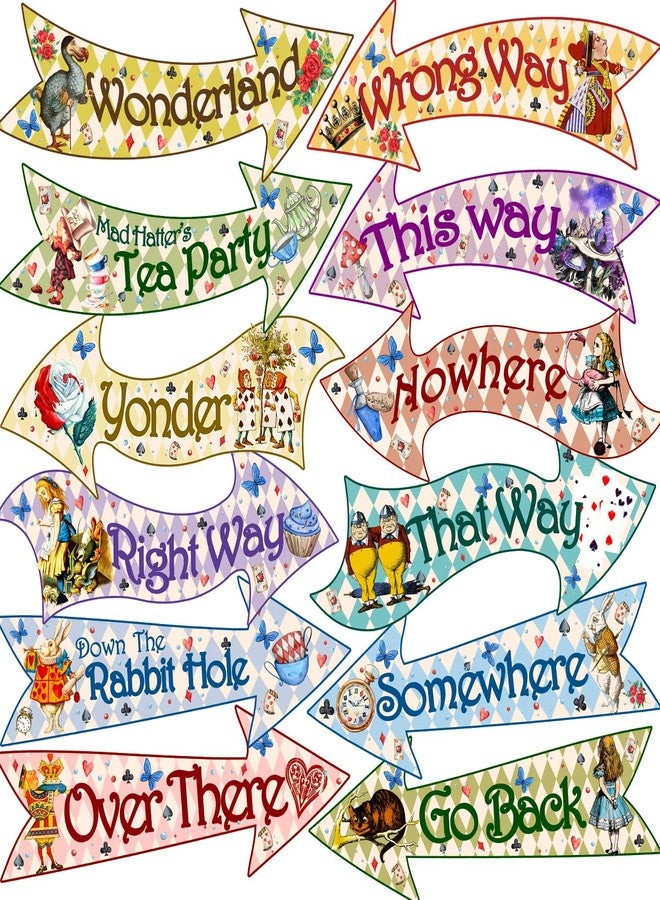 Htabiol Alice in Wonderland Arrow Signs, 24Pcs Alice in Wonderland Party Decorations, Alice in Wonderland Tea Party Signs, Fit for Mad Hatters Tea Party Decor, Alice in Onederland Birthday Decor - Image 1