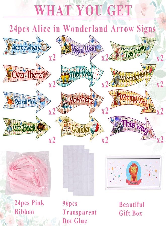 Htabiol Alice in Wonderland Arrow Signs, 24Pcs Alice in Wonderland Party Decorations, Alice in Wonderland Tea Party Signs, Fit for Mad Hatters Tea Party Decor, Alice in Onederland Birthday Decor - Image 2