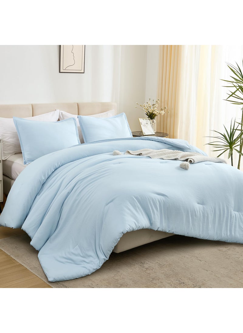 Litanika Litanika Comforters Light Blue King Size  3 Pieces Lightweight Solid Bedding Comforter Set  All Season Fluffy Bed Set (104x90In Comforter & 2 Pillowcases)  - Image 2